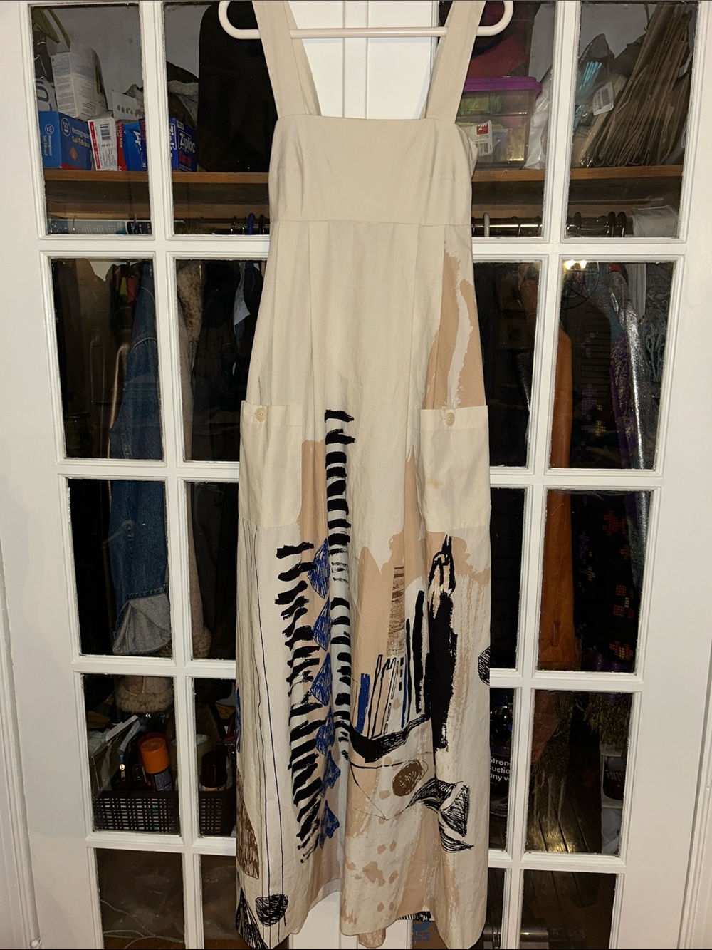 H&M Off-White graphic print, cotton maxi dress with pockets and straps - Picture 6 of 8